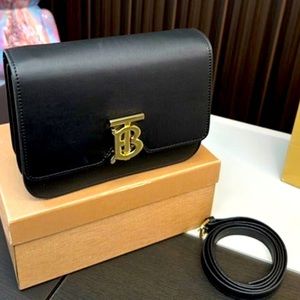 Black leather TB crossbody purse
